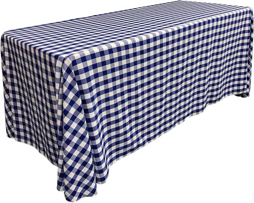 Vista 27 de LA Linen Mantel rectangular de poliéster Gingham a cuadros 60 por 84 pulgadas, blanco y verde oscuro
