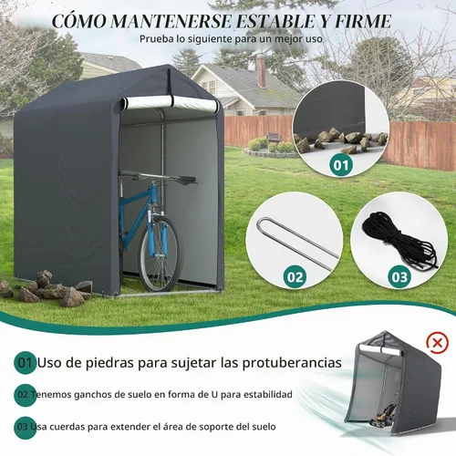 Vista 6 de GARTOO - Refugio portátil independiente para bicicletas al aire libre de 6 x 3 pies - Cobertizo para bicicletas con puerta enrollable y ventana