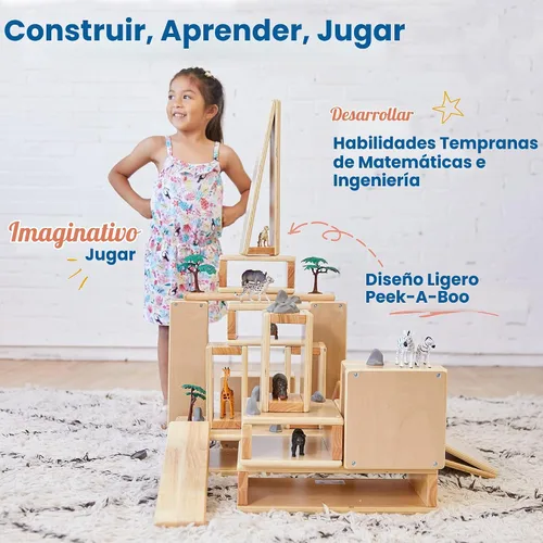 Vista 3 de ECR4Kids Juego de bloques de construcción de madera hueca, 18 piezas