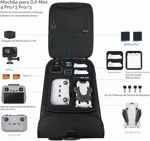 Vista 2 de Smatree Mochila de transporte impermeable para DJI Mini 4 Pro/3 Pro Negro/DJI Mini 4 Pro/3 Pro