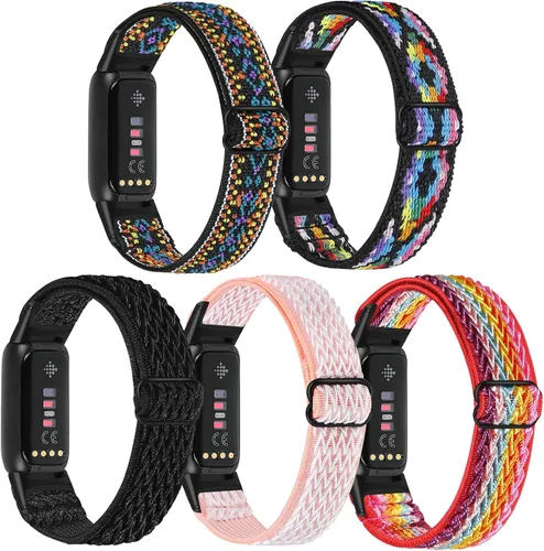 Vista 8 de Paquete de 4 correas deportivas trenzadas elásticas ajustables compatibles con Fitbit Luxe/Luxe Special Edition, correas elásticas de bucle suave