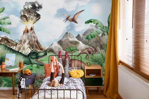 Vista 3 de Murwall Kids Dinosaur Wallpaper Cute Jurassic World Wall Mural
