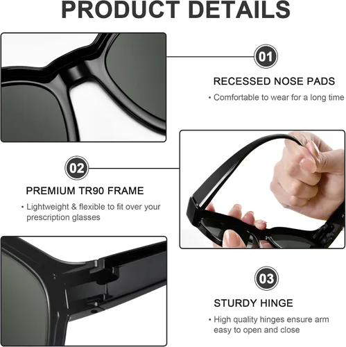 Vista 5 de Paukis Over Glasses Sunglasses for Women Men, Polarized UV Protection, Large Round Cat Eye Oversized Solar Shield Fits Over