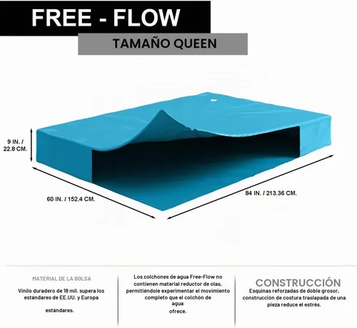 Vista 3 de Colchón de movimiento completo de flujo libre, cámara de agua rígida con esquinas reforzadas, vinilo liso de 0.7 onzas líquidas (Queen