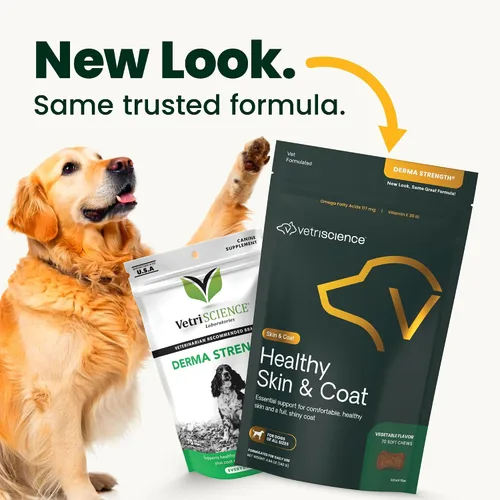 Vista 2 de VetriScience Masticables saludables para piel y pelaje, suplemento de aceite de salmón Omega-3 Derma Strength para perros, masticables Omega