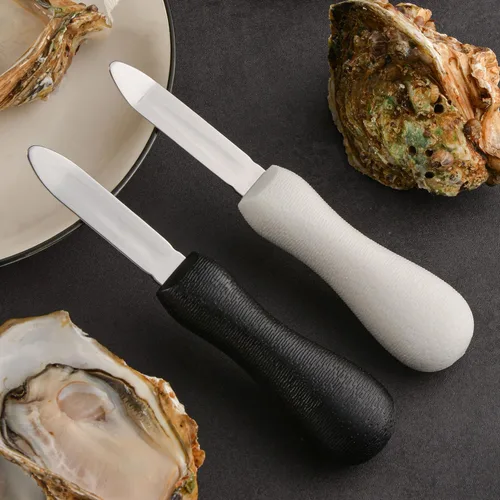 Vista 3 de Cuchillo de shucking de ostras, 2.75 pulgadas, estilo New Haven, cuchillo de almeja con mango de polietileno antideslizante, abridor de mariscos
