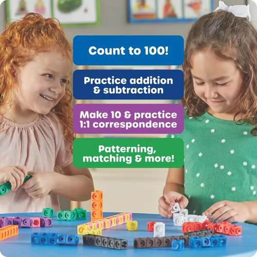 Vista 3 de Cubos MathLink de Learning Resources - Juego de 100 cubos, para niños de 5 años en adelante, actividades STEM, elementos manipulativos