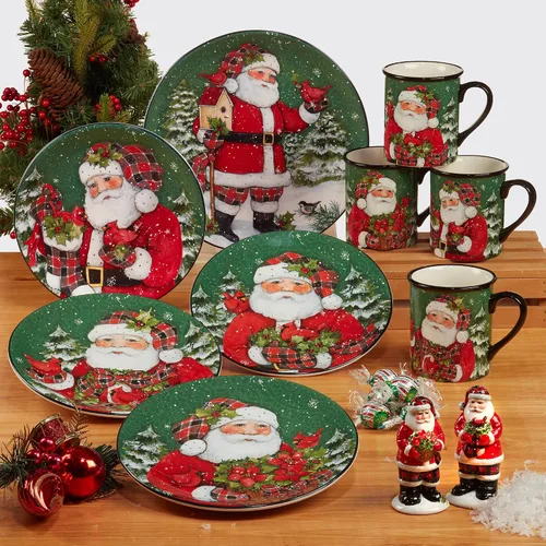 Vista 6 de Certified International Christmas Lodge Santa - Juego de vajilla de 16 piezas, servicio para 4 personas