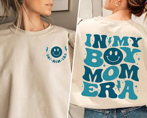Vista 6 de Sudadera In My Boy Mom Era - Groovy Boy Mom Era 2 Side Graphic Neck