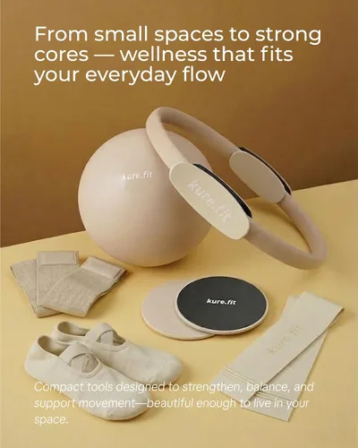 Vista 3 de Kit de núcleo de pilates beige y paquete de pesas de mano moradas de 2 x 2.2 libras