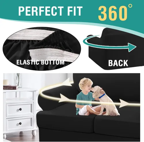 Vista 5 de Funda elástica para sofá con cojín en forma de T, 4 piezas, para sofá con cojín en T, funda de sofá suave, protector de muebles lavable con 3 fundas