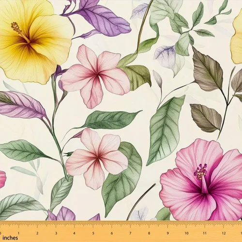 Vista 46 de Feelyou The Yard - Tela floral de hojas suave de 1 yarda para los amantes Beige y verde amarillo