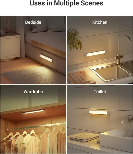 Vista 6 de Lyridz 80 luces LED con sensor de movimiento para debajo del gabinete, inalámbricas, sensor PIR ajustable de 0-90° para cocina, luces de armario