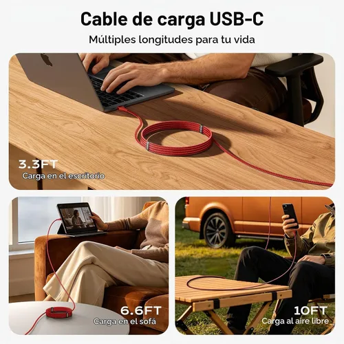 Vista 8 de ohbox Cable USB C de 3 pies, paquete de 3 cables USB A a USB C tipo C cable Rojo