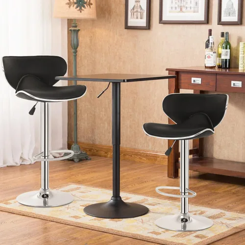 Vista 4 de Sillas giratorias taburetes de bar y modernas ajustable de piel sintética, conjunto de 2, Cuero, Negro