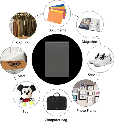 Vista 4 de Bolsas de celofán transparentes autoadhesivas para ropa, 14 x 20 pulgadas, grandes bolsas de polietileno OPP sellables, 100 unidades para ropa