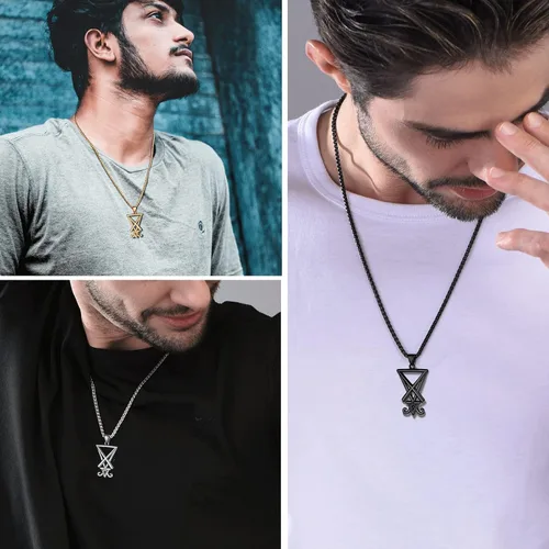 Vista 2 de PROSTEEL Collar de amuleto de joyería satánica unisex de aspecto fresco, cruz de Leviatán vintage, collar Lucifer, acero inoxidable 316L