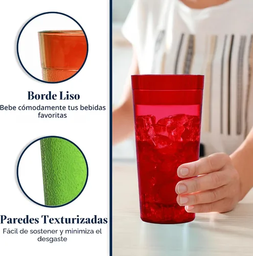 Vista 4 de Café. 16 piezas, resistente a la rotura, 20 oz. Vasos para bebidas con calidad de restaurante, Multicolor