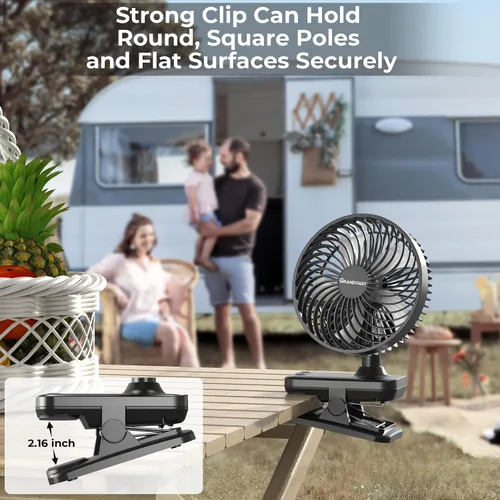Vista 4 de Ventilador con clip de 10000 mAh, 42 h de duración, ventilador de mesa silencioso y oscilante automático, recargable con 4 velocidades potentes