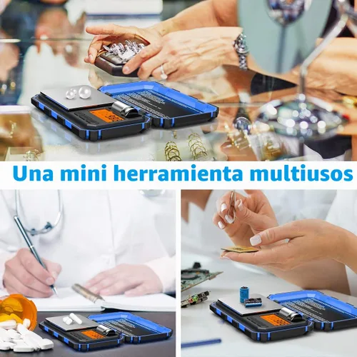 Vista 7 de Mini báscula digital (actualizada), báscula de bolsillo de 7.05 oz/0.00 oz, peso de calibración de 1.76 oz, báscula inteligente electrónica, 6 Azul