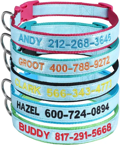 Vista 2 de Collares de perro personalizados reflectantes Wlitchi, collares de identificación luminosa personalizados bordados con nombre y número de teléfono