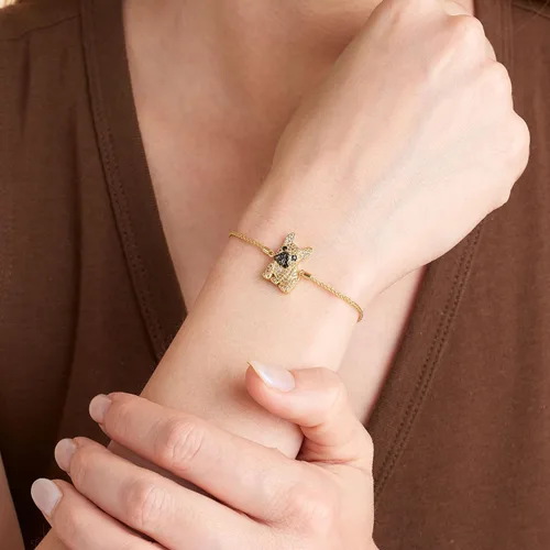 Vista 2 de SCAMPER & CO Pulseras con dije de cachorro de raza de perro, circonita cúbica y espinela negra para mujer - Pulseras de plata esterlina chapadas