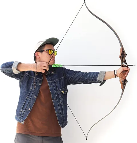 Vista 8 de Arco recurvo Black Hunter Takedown de 60 pulgadas, 20 a 60 libras, elevador de madera para mano derecha, arco de práctica recurvo con flechas