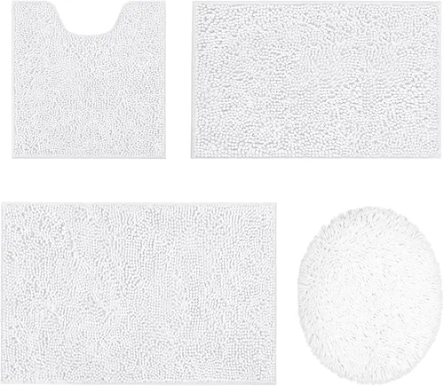 Vista 27 de Juego de alfombras de baño de 3 piezas, tapetes de baño para baño antideslizantes, alfombras de baño de felpilla gruesa, suaves y absorbentes, juego