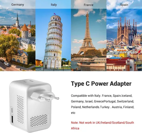 Vista 10 de Adaptador de enchufe de conversión de voltaje de 220V a 110V para viajar de Estados Unidos a Europa con 2 puertos USB y 2 puertos USBC PD 20 W, 2