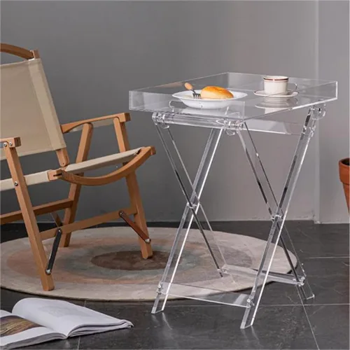 Vista 3 de Mesa plegable de acrílico, mesa auxiliar auxiliar de acrílico transparente, mesa de servicio portátil, mesa de centro cuadrada moderna para espacios
