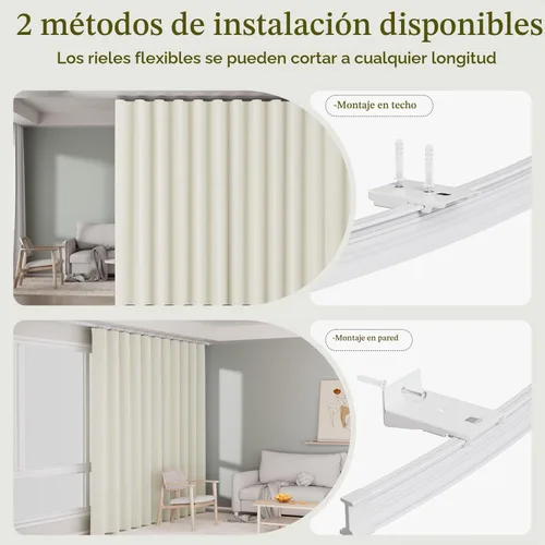 Vista 3 de Juego de cortinas divisoras de habitación, cortinas opacas extra anchas con Beige