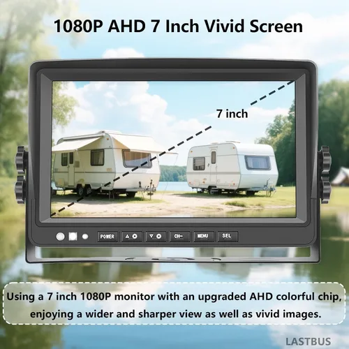 Vista 5 de Sistema de cámara RV de 7 pulgadas para caravana, semirremolque, cámper, 4 pantallas divididas, monitor de grabación HD DVR + cámara de visión