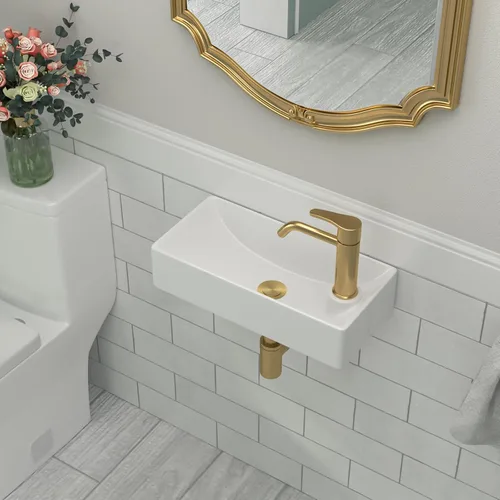 Vista 30 de Fregadero redondo de cerámica blanca de 13 pulgadas con forma ovalada de porcelana sobre mostrador, fregadero de arte moderno Beslend 13 Inch