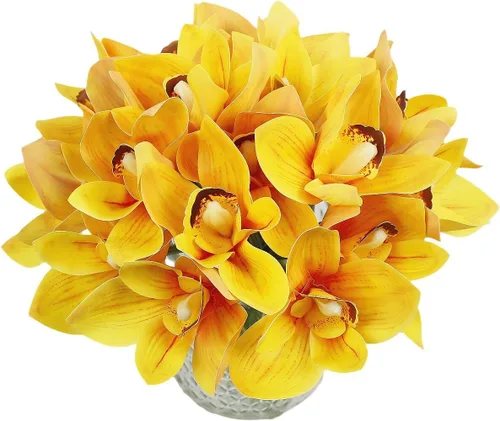 Vista 3 de 20 plantas artificiales de tacto real, arreglos florales de orquídea címbidio, arreglos florales de seda, ramos de boda, decoración floral, centros