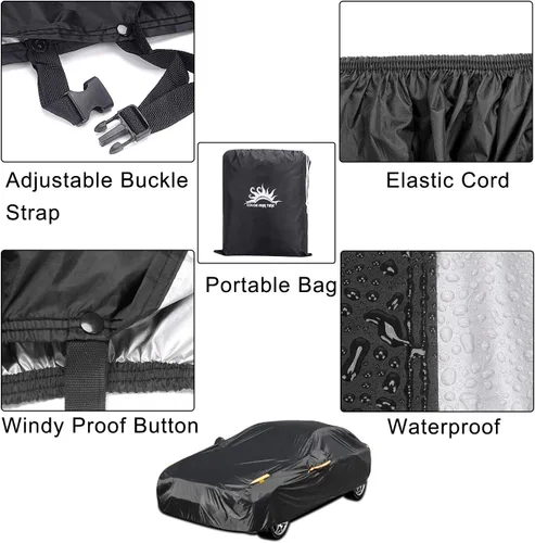 Vista 2 de Cubierta de Coche con Protección UV Resistente al Viento Resistente al Polvo Resistente a Rayones para Exteriores Universal Cubiertas Completas
