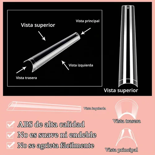 Vista 4 de LIONVISON Puntas de uñas de ataúd 3XL: 504 puntas de uñas transparentes