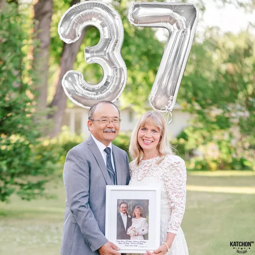 Vista 8 de KatchOn, Globo plateado de 40 pulgadas, decoraciones de cumpleaños para hombres y mujeres