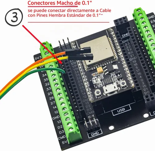 Vista 4 de whiteeeen para ESP32 Super Breakout Board 3.81mm / 0.15" Terminal GPIO Placa de expansión 3 tipos de salidas para ESP32-DevKitC ESP-WROOM-32 Bloque