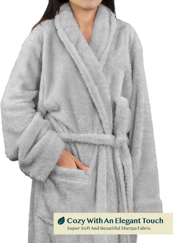 Vista 3 de PAVILIA - Bata de baño para mujer de suave tejido polar, mullida y cálida