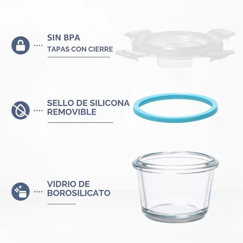 Vista 4 de Juego de 6 recipientes pequeños de vidrio para alimentos, reutilizables, herméticos, a prueba de fugas, mini recipientes de almacenamiento