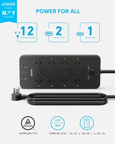 Vista 2 de Anker Regleta de alimentación con protector de sobretensiones 2100J Negro