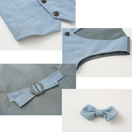 Vista 4 de Conjunto de ropa de algodón de manga larga con corbatín + chaleco + pantalones para niños