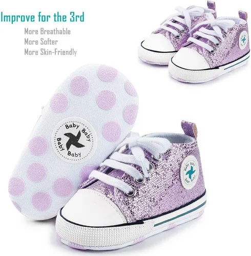 Vista 2 de Zapatos de lona para bebés recién nacidos, suela suave, para los primeros pasos, zapatos planos para niños pequeños, zapatos de mezclilla unisex