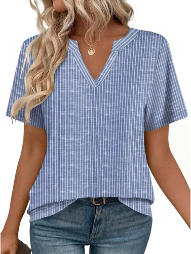 Vista 21 de Zeagoo Camisetas de manga corta con cuello en V para mujer, bonitas, elegantes, casuales, para negocios, trabajo, blusa