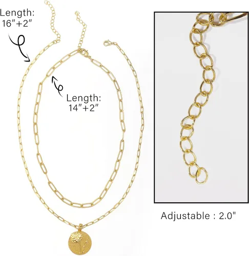 Vista 4 de JSJOY Collar dorado con letra A-Z con inicial para mujer, gargantilla en capas, cadena de clip de papel, collar con dije de moneda para niñas, 18 +