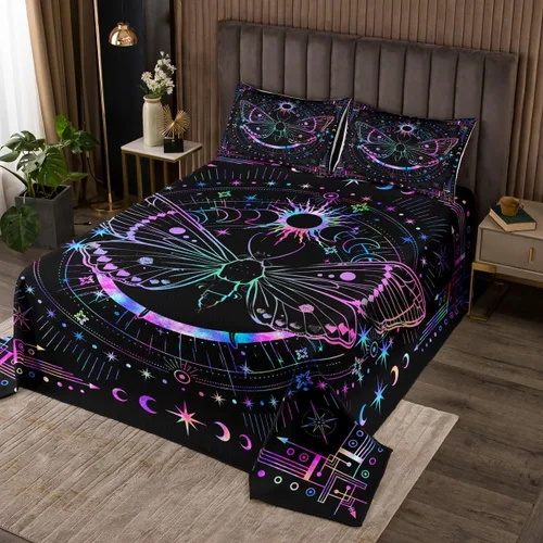 Vista 17 de Juego de colcha con signo de la paz tamaño King, flores coloridas acolchadas para niños, adolescentes y adultos, juego de colcha floral pastoral