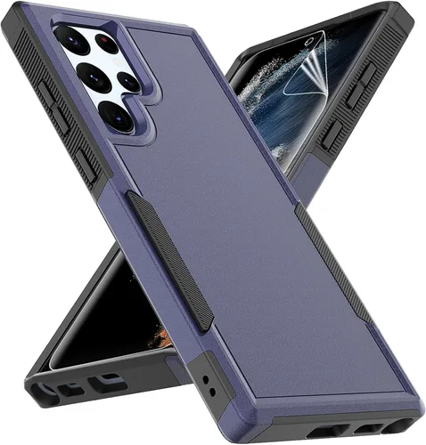 Vista 10 de Funda para Samsung Galaxy S22 Ultra: funda protectora de doble capa resistente para teléfono celular, a prueba de golpes, con protector de pantalla