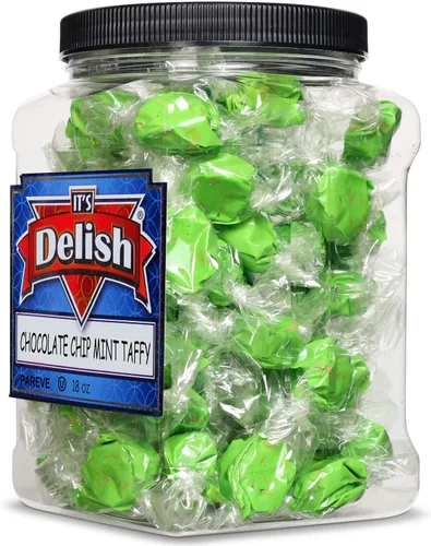 Vista 6 de It's Delish - Caramelos masticables gourmet con chispas de chocolate y menta, contenedor reutilizable jumbo de 18 onzas, masticables de frutas