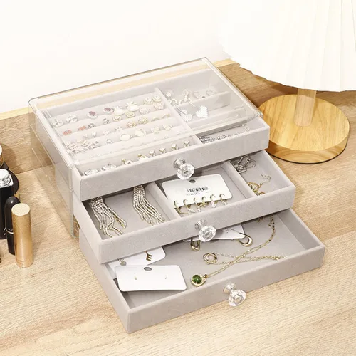 Vista 2 de Tookeen Organizador de joyas de acrílico, caja organizadora de almacenamiento de cosméticos de maquillaje, caja de joyería transparente con 3