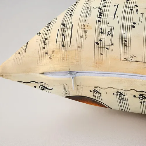 Vista 5 de Guitar Print Double Sides Print Pillow Covers 16"x16",Music Themed Bass Instruments Pillowcase Soft Square Cushion Cases,Rustic Music Score Note